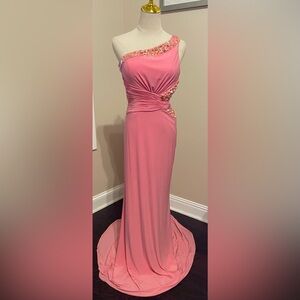 048 Sherri Hill Pink One-Shoulder Gown